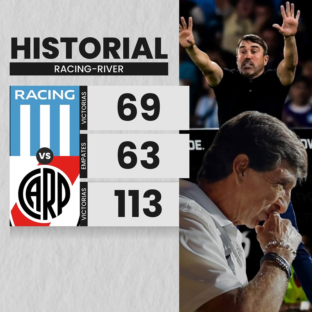 Photo by Sportmax on April 13, 2026. May be an image of stadium and text that says 'Spor SportMax HISTORIAL RACING-RIVER -RIVER RACING RACING VICTORIAS 69 DE. 63 VS EMPATES ARP 10 113'.