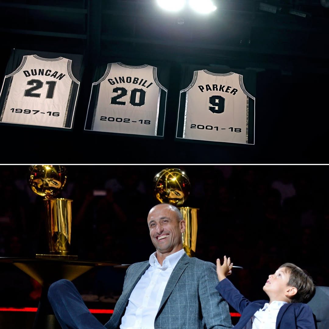 Photo by Sportmax on March 28, 2026. May be an image of basketball, basketball jersey, backboard, ball, crowd, stadium, basketball court and text that says '•SportMax SportMax DUNGAN 21 1997-16 16 GINOBILI 20 I - 2002-18 PARKER 2001-1 18'.