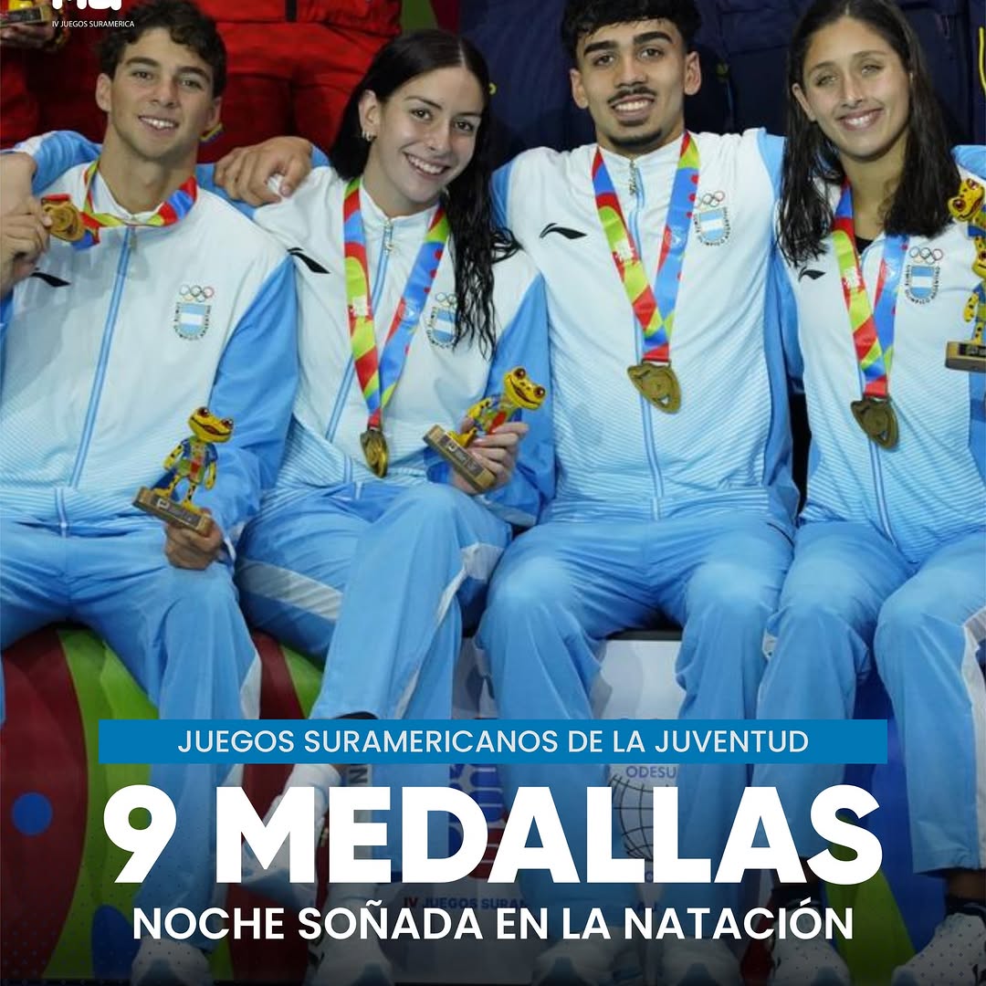 Photo by Sportmax on April 17, 2026. May be an image of text that says 'កតុម្តី 26 na Ma กน SportMax 000 00 JUEGOS SURAMERICANOS DE LA JUVENTUD ODESU 9 MEDALLAS NOCHE SOÑADA EN LA NATACIÓN'.